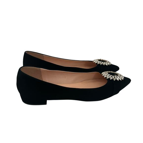 J.Crew Black Suede Crystal Embellished Pointed Toe Flats Size 8.5 - Picture 3 of 13